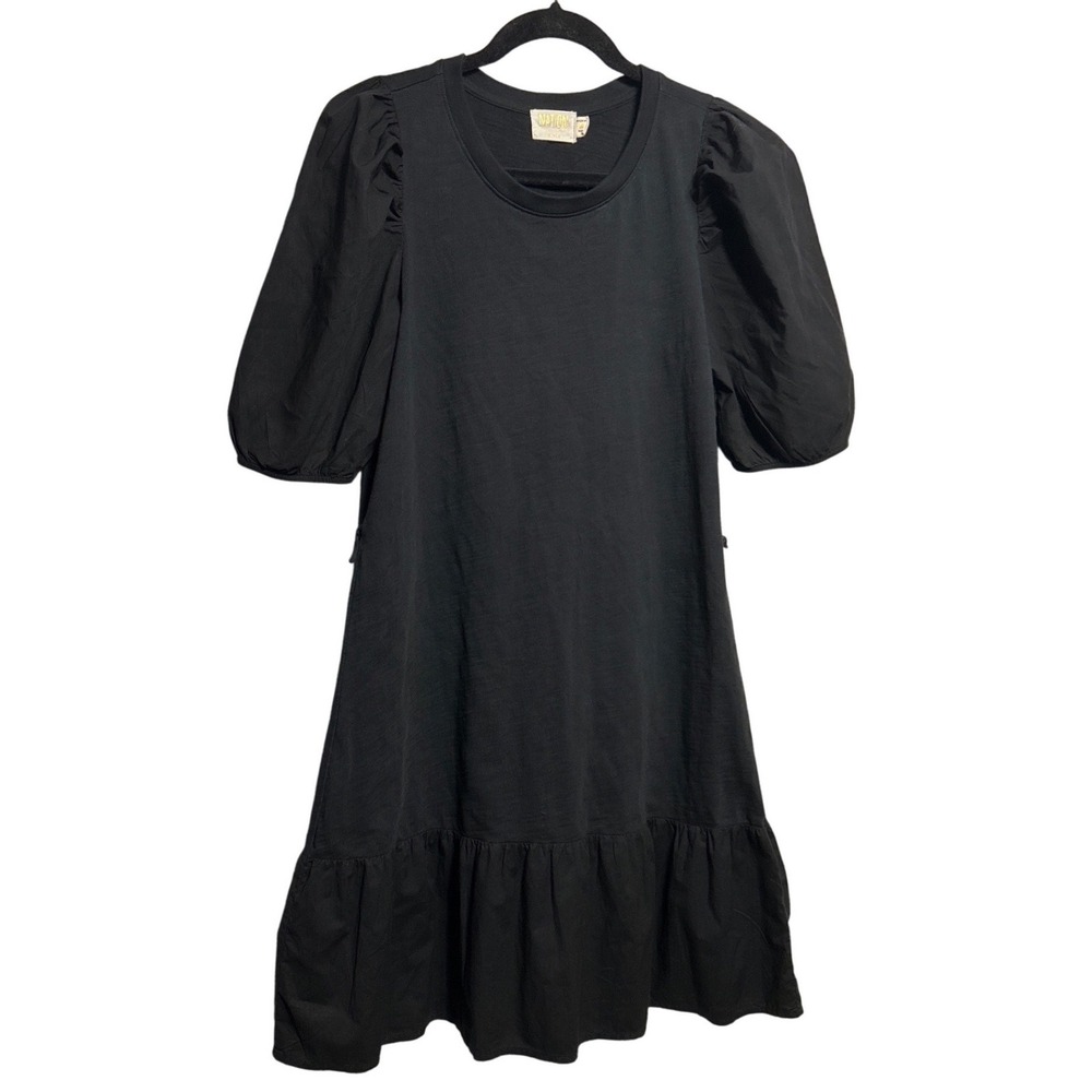 Nation LTD Los Angeles Evangeline Puff Sleeve Ruffle Hem Mini Dress Black Size M